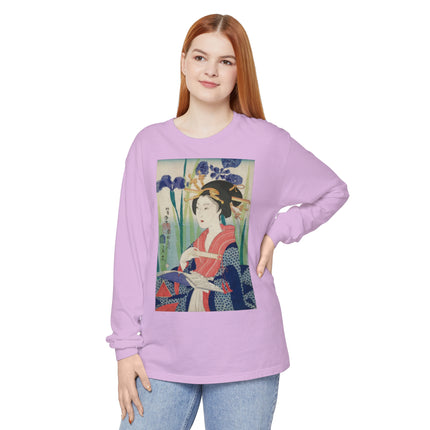 Woman with Bookmark and Book Garment-dyed Long Sleeve T-Shirt