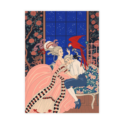 🌹🦜 The Scarlet Parrot At Midnight Postcard Bundles – Art Deco Romantic Elegance