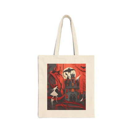 Halloween Night Scene Cotton Canvas Tote Bag