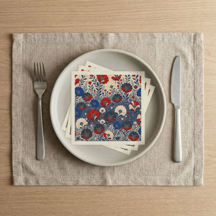 🌺💙 The Royal Crimson And Sapphire Flower Garden Napkins – Elegant Botanical Floral Art