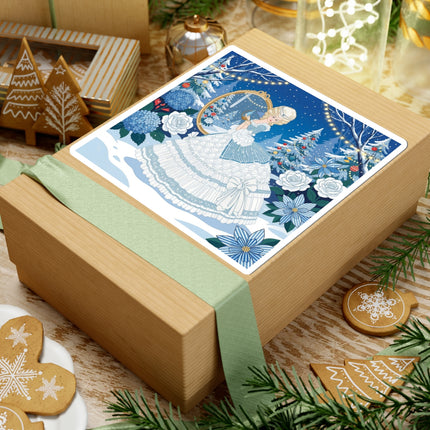 💙❄️ The Lady Of The Winter Looking Glass Kiss-Cut Sticker – Art Deco Christmas Fantasy