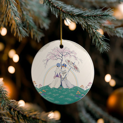🌈☂️ Beneath The Rainbow Tree Ceramic Ornament – Art Deco Spring Fantasy