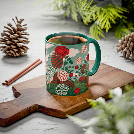 🌹💚 The Scarlet Rose Checkerboard Garden Colorful Mug – Art Deco Floral Whimsy