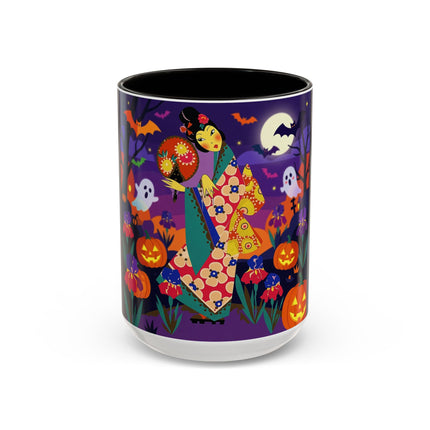 🌙🎃 The Moonlit Garden Masquerade Colorful Mug – Floral Halloween Charm