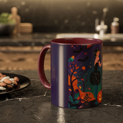 🐈‍⬛🎃 The Midnight Black Cat Masquerade Colorful Mug – Whimsical Halloween Elegance