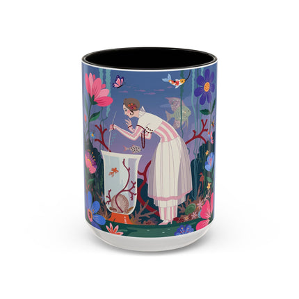 The Lady Of The Enchanted Aquarium Colorful Mugs – Art Deco Aquatic Elegance