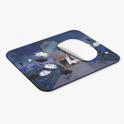 🖤💙 The Lady Before The Midnight Mirror Mouse Pad – Art Deco Floral Elegance