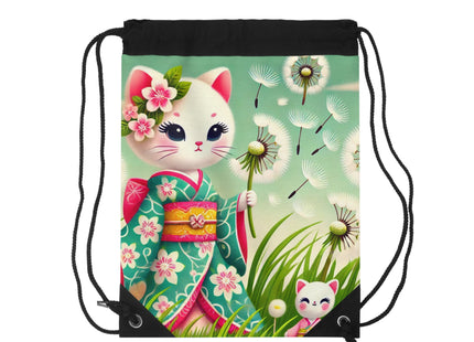 Geisha Kitten and the Dandelion Wish Drawstring Bag