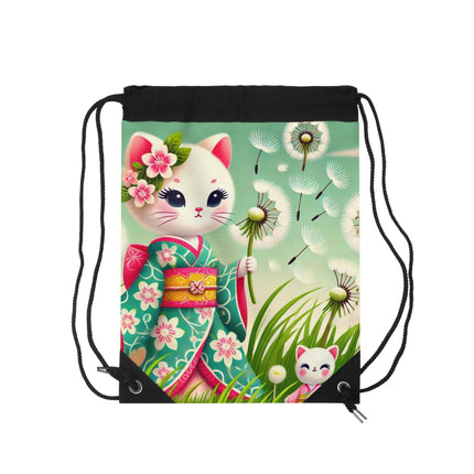 Geisha Kitten and the Dandelion Wish Drawstring Bag