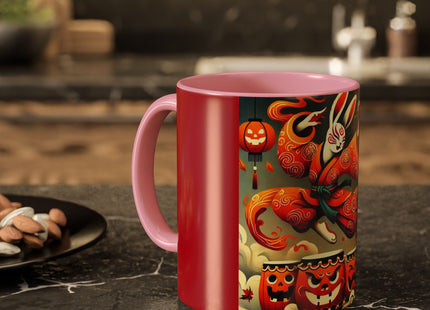Jack-O’-Lantern Drums & The Kabuki Rabbit Colorful Mugs (11oz, 15oz)