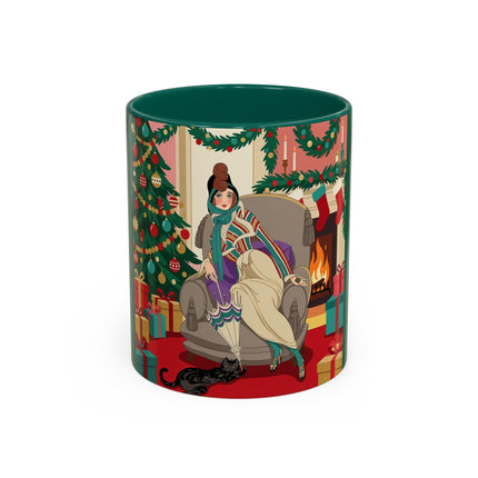 🖤🔥 The Lady Of The Christmas Hearth Colorful Mug – Art Deco Holiday Elegance