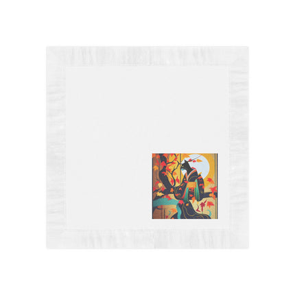Black Cat in Kimono White Coined Napkins