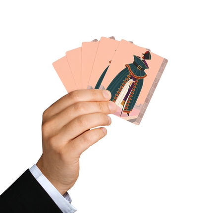 🎩🏰 The Lady Of The Grand Cavalier Cape Playing Cards – Art Deco Fashion Illustration