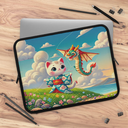 Geisha Kitten and the Dragon Kite Laptop Sleeve – Joyful Flight & Dragon Spirit