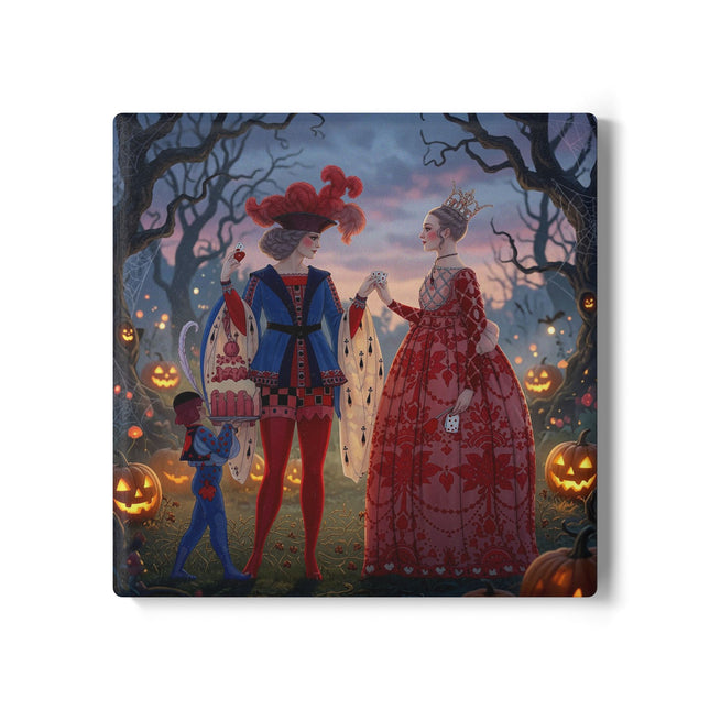 ♥️🎃 The Queen Of Hearts Halloween Masquerade Ceramic Coaster – Royal Halloween Fantasy