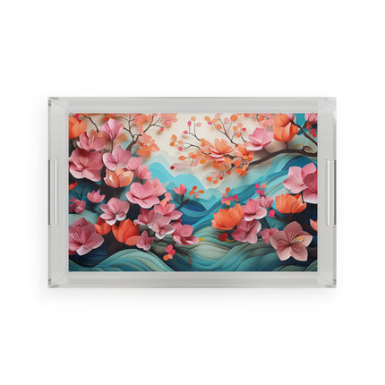 Orange and Pink Bougainvillea Blooms Acrylic Serving Tray