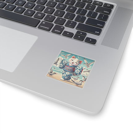 Geisha Kitten by the Seaside Kiss-Cut Stickers (4 Sizes)