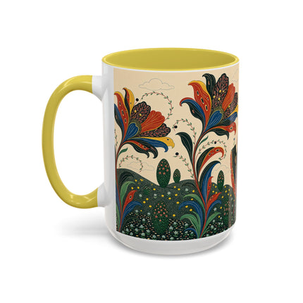 🌺🦋 The Enchanted Floral Voyage Colorful Mug – Art Deco Botanical Whimsy