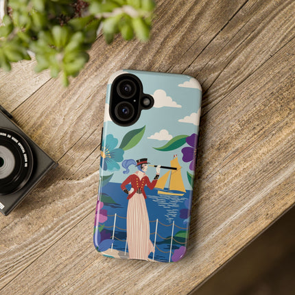 🌊🔭 The Lady Of The Seaside Lookout Phone Case – Art Deco Nautical Adventure