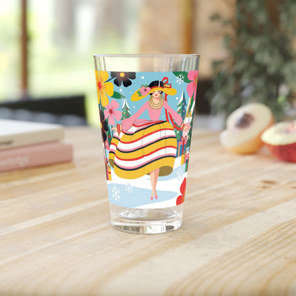 🌼🎄 The Christmas Blossom Belle Pint Glass – Colorful Art Deco Holiday Fantasy