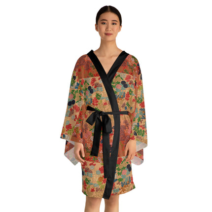 Japanese Fan Flower Pattern by G.A. Audsley Long Sleeve Kimono Robe (AOP)