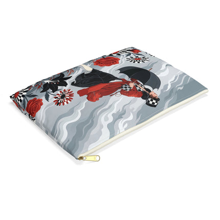 🌹☂️ The Lady In The Storm Accessory Pouch – Art Deco Floral Drama