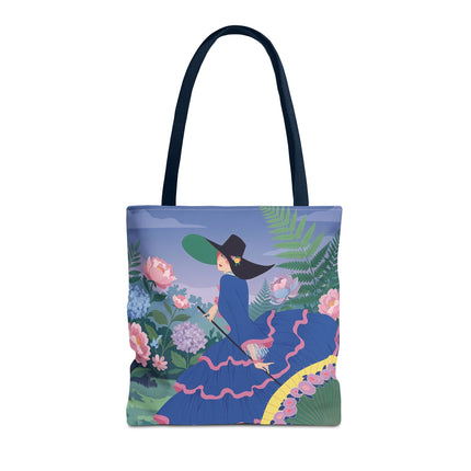 🌸💙 The Lady Of The Blue Garden Promenade Tote Bag – Art Deco Floral Fashion