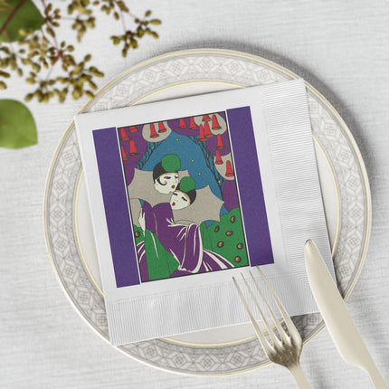 Two Pierrots White Coined Napkins