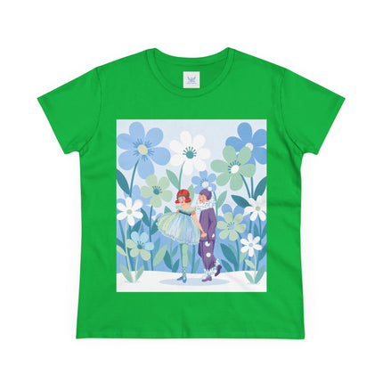 🌸🎭 The Little Dancers In The Flower Garden Cotton Tee – Art Deco Floral Whimsy