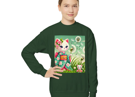 Geisha Kitten and the Dandelion Wish Youth Crewneck Sweatshirt