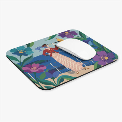 🌊🔭 The Lady Of The Golden Sail Mouse Pad – Art Deco Seaside Adventure