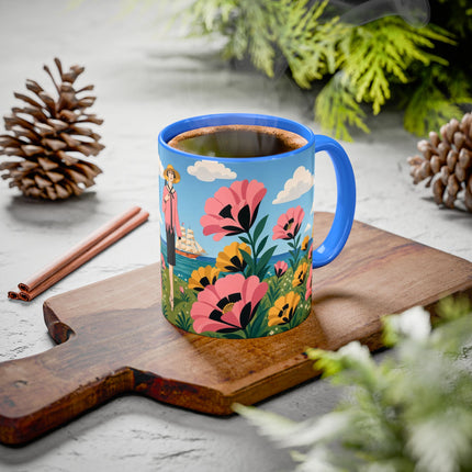 🌸⛵ The Seaside Blossom Promenade Colorful Mug – Art Deco Coastal Elegance