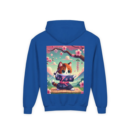 Samurai Kitten Youth Hooded Sweatshirt – Strength, Balance & Playful Courage