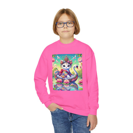 Geisha Kitten’s River Voyage Youth Crewneck Sweatshirt – Grace, Adventure & Storybook Charm