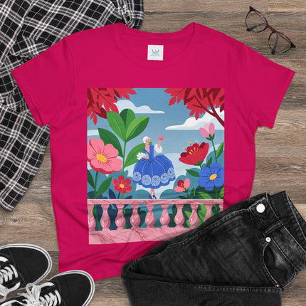 🌸💙 The Lady Of The Flower Terrace Cotton Tee – Colorful Art Deco Garden Elegance