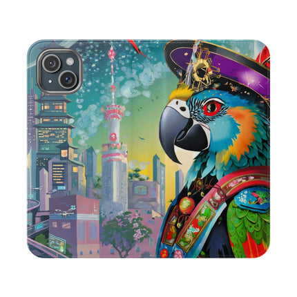🦜⚡ Tech Plumes Flip Case – Neon Feathers & Futuristic Brilliance