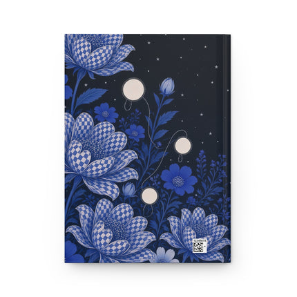 🌙💙 The Lady Of The Midnight Checkered Flower Garden Hardcover Journal – Art Deco Moonlit Elegance