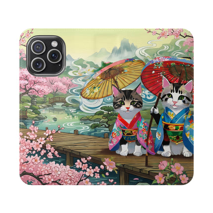 🌸🐱 Kimono Kitties Flip Case – Whimsical Elegance & Storybook Charm