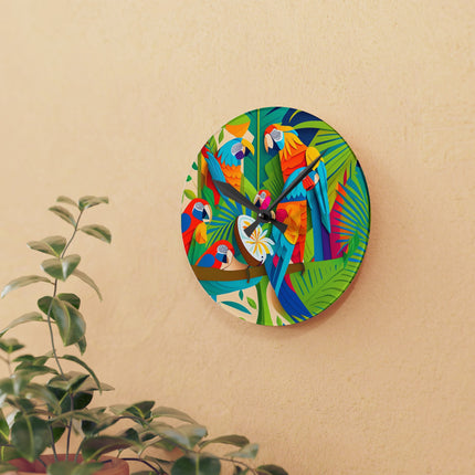 Colorful Macaws Acrylic Wall Clock, Round and Square
