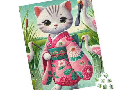 Geisha Kitten Strolls Among the Spoonbills Puzzle (110, 252, 520-piece)