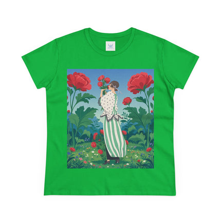 🌹🌿 The Scarlet Rose Garden Cotton Tee – Art Deco Floral Whimsy