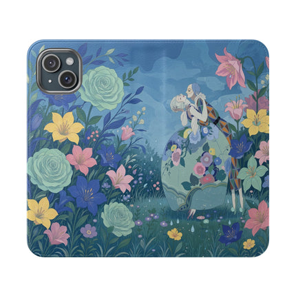 🌸💙 The Lovers In The Enchanted Garden Flip Case – Art Deco Floral Romance