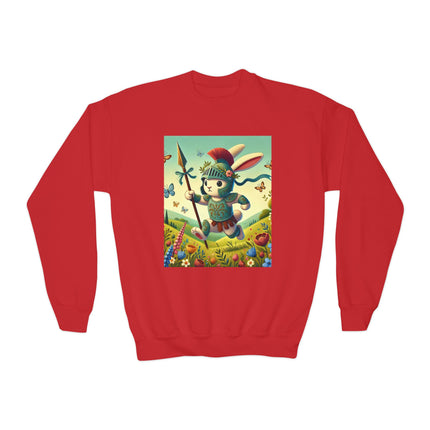 Rabbit Gladiator Youth Crewneck Sweatshirt – Courage, Adventure & Playful Charm