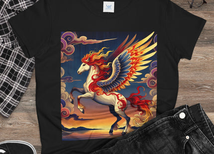 Flame-Winged Horse at Sunset Women's Midweight Cotton Tee