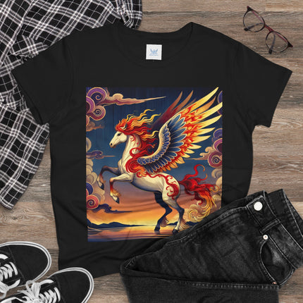 Flame-Winged Horse at Sunset Cotton Tee