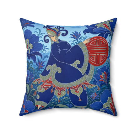 💙🌺 The Imperial Blue Garden Square Pillow – Art Deco Oriental Elegance