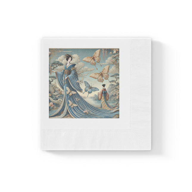 Butterfly Empress White Coined Napkins – Graceful Butterflies & Timeless Elegance