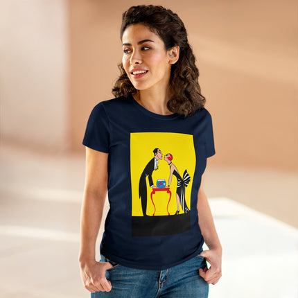Moment of Elegance: A Passionate Embrace Amidst Golden Splendor Women's Midweight Cotton Tee