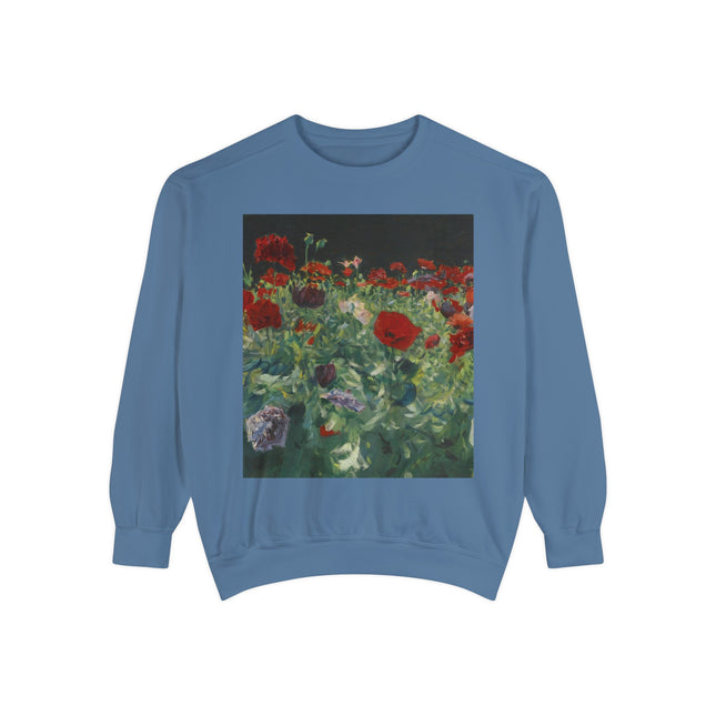 Poppies (A Study of Poppies for Carnation, Lily, Lily, Rose) by John Singer Sargent Unisex Garment-Dyed Sweatshirt