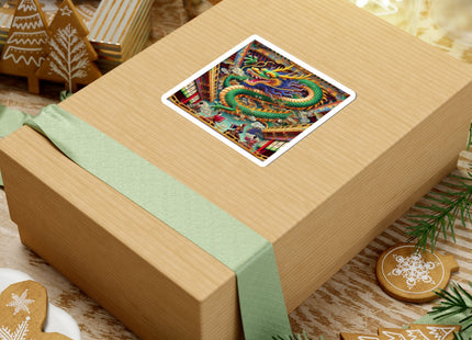 Tibetan Dragon Over Kabuki Duel Kiss-Cut Stickers (4 Sizes)